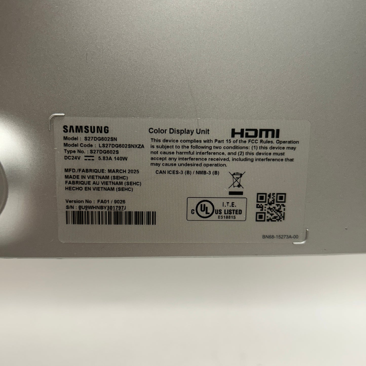 Samsung 27" S27DG602SN QHD OLED QD-OLED Gaming Monitor